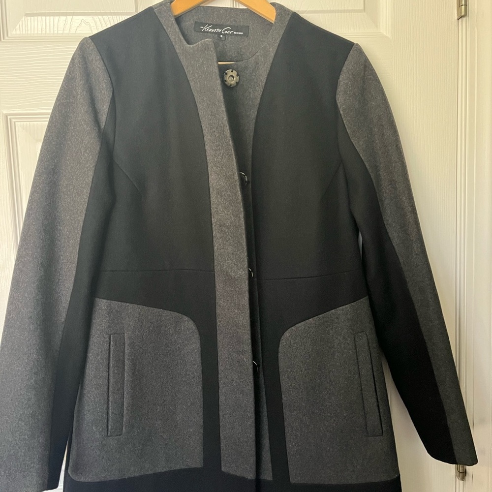 🖤🗝️GORG Kenneth Cole NY Black Grey Car Coat Spring Fall Slim Fit Sexy🕶️ Sz 6 - Picture 2 of 5